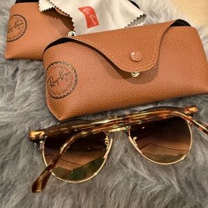 Ray-Ban Tortoise Clubmaster Sunglasses with Gold Accents and Brown Lenses